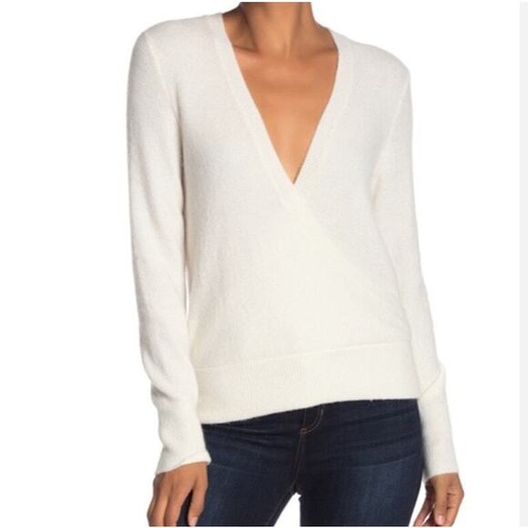 Madewell Women's Sweater Wrap-Front Pullover Coziest Yarn Cream Small Wool - Picture 1 of 8